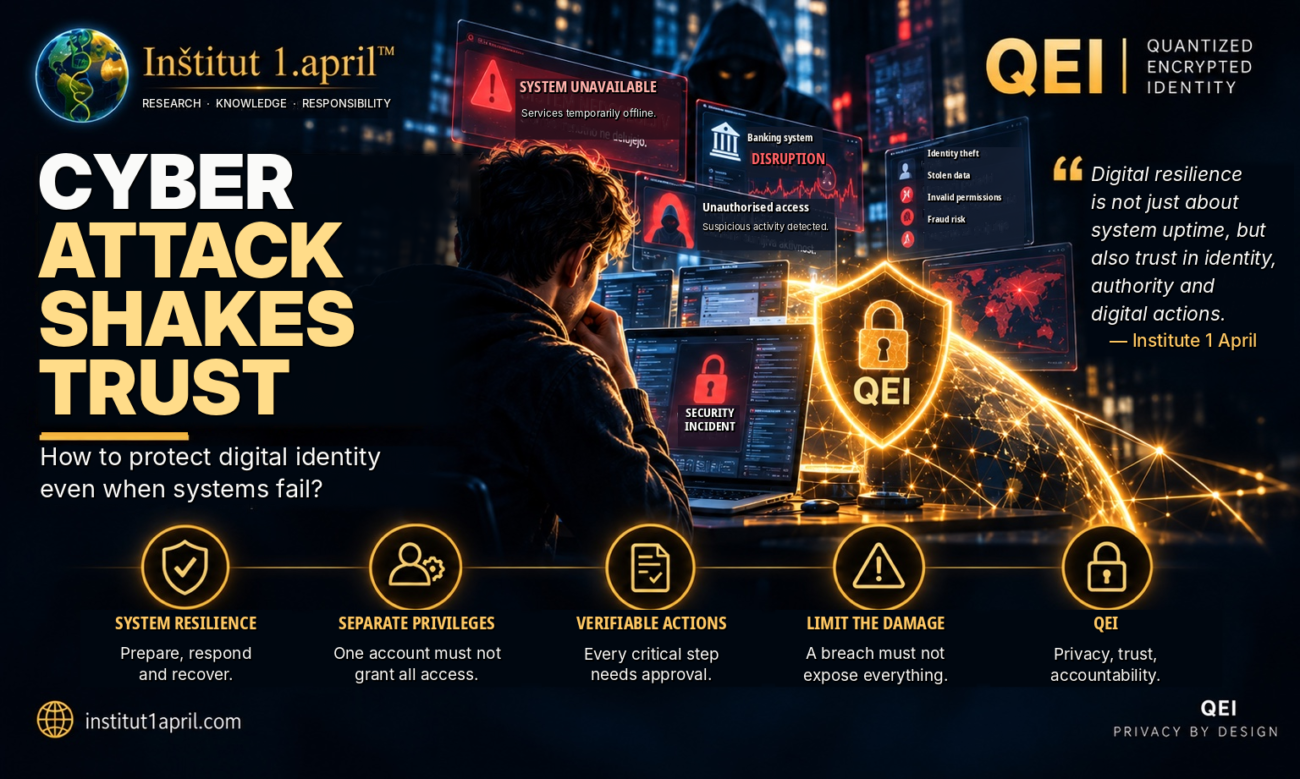 Cyberattacks undermine trust: Institute 1 April editorial cover exploring digital identity protection, resilience and QEI.