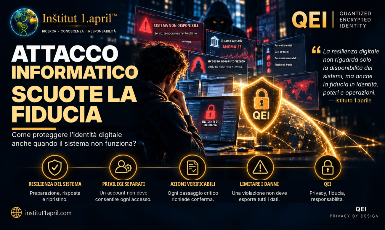 Un attacco informatico mette a rischio la fiducia: copertina dell'Istituto 1 Aprile sulla resilienza digitale e QEI.